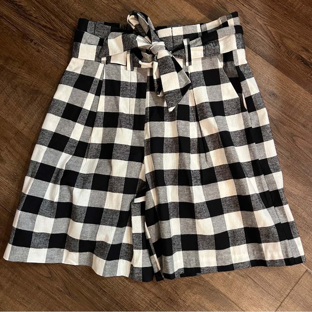Carol Bassi Buffalo Check Paperbag Waist Shorts Belted Cotton Size 34